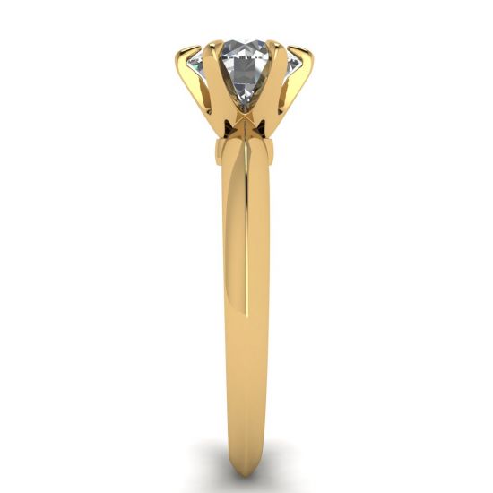 Runder Diamant-Verlobungsring mit 6 Zinken aus Gelbgold, More Image 1