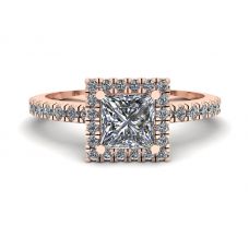 Verlobungsring mit schwebendem Halo-Diamant im Prinzessschliff aus Roségold