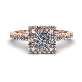 Verlobungsring mit schwebendem Halo-Diamant im Prinzessschliff aus Roségold