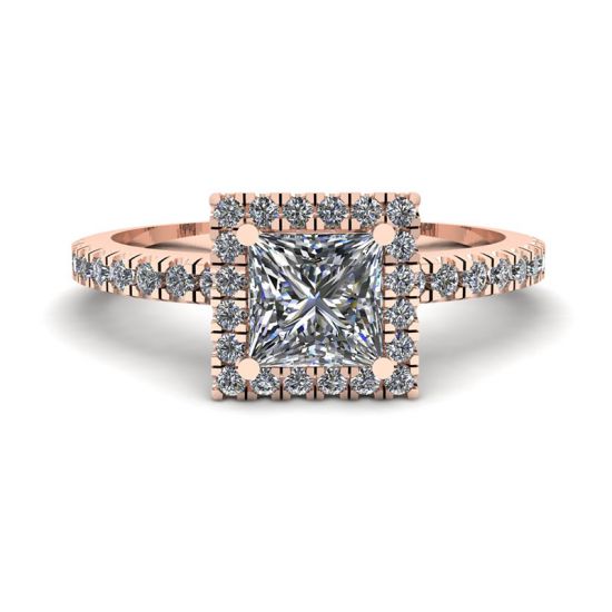 Verlobungsring mit schwebendem Halo-Diamant im Prinzessschliff aus Roségold, Bild vergrößern 1