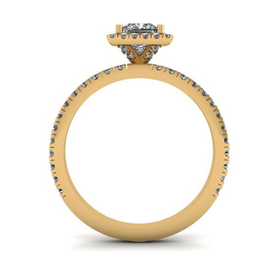 Verlobungsring mit schwebendem Halo-Diamant im Prinzessschliff aus Gelbgold, More Image 0
