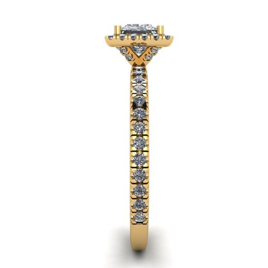 Verlobungsring mit schwebendem Halo-Diamant im Prinzessschliff aus Gelbgold, More Image 1