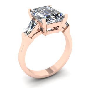 Drei-Stein-Verlobungsring aus Smaragd und Baguette-Diamant aus Roségold - Foto 3