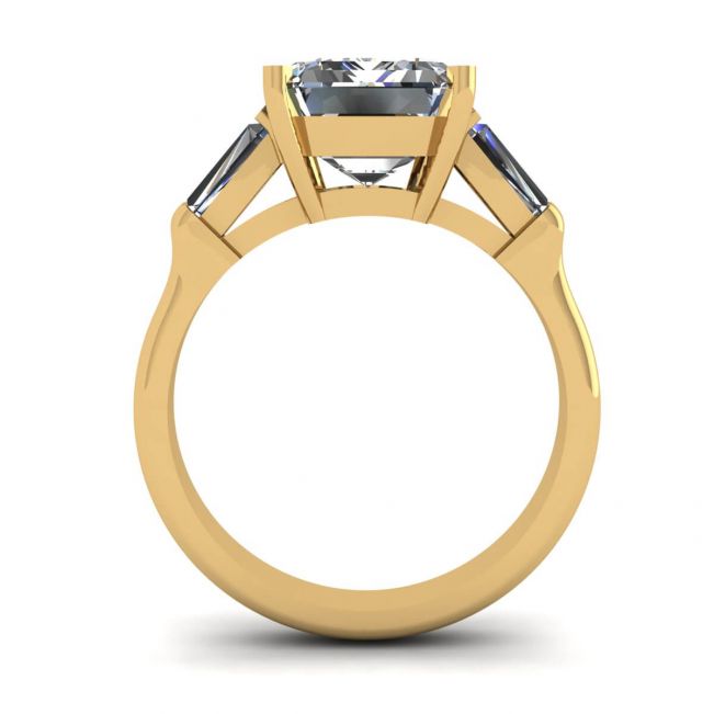 Verlobungsring mit drei Steinen, Smaragd und Baguette-Diamant, Gelbgold - Foto 1