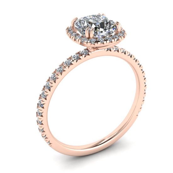 Kissen-Diamant-Halo-Verlobungsring aus Roségold,  Bild vergrößern 4