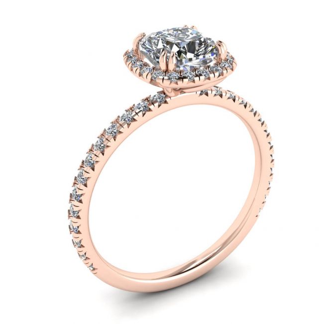 Kissen-Diamant-Halo-Verlobungsring aus Roségold - Foto 3