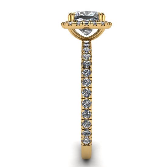 Kissen-Diamant-Halo-Verlobungsring aus Gelbgold, More Image 1
