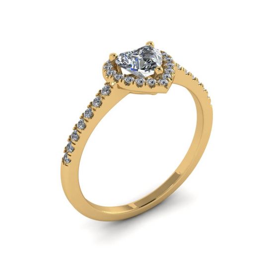 Herz-Diamant-Halo-Verlobungsring aus Gelbgold,  Bild vergrößern 4