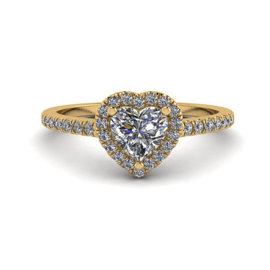 Herz-Diamant-Halo-Verlobungsring aus Gelbgold, Bild vergrößern 1