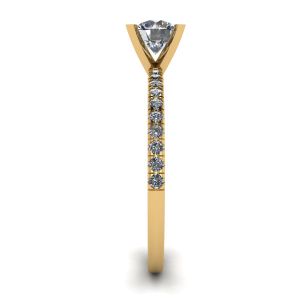 Klassischer runder Diamantring mit dünnem Seitenpflaster aus Gelbgold - Foto 2