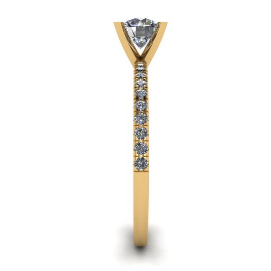 Klassischer runder Diamantring mit dünnem Seitenpflaster aus Gelbgold,  Bild vergrößern 3