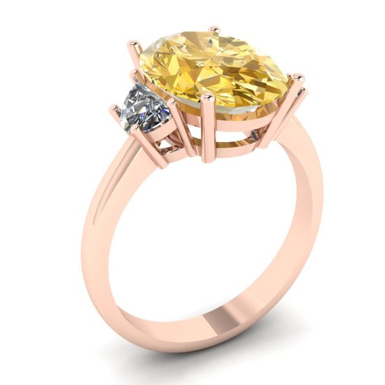Ovaler gelber Diamant mit seitlichen halbmondförmigen weißen Diamanten in Roségold,  Bild vergrößern 4