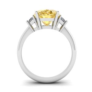 Ring mit ovalem gelbem Diamant und seitlichem Halbmond aus weißen Diamanten aus Weißgold - Foto 1
