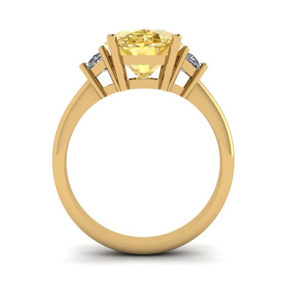 Ovaler Ring mit gelbem Diamant und seitlichem Halbmond aus weißen Diamanten aus Gelbgold,  Bild vergrößern 2