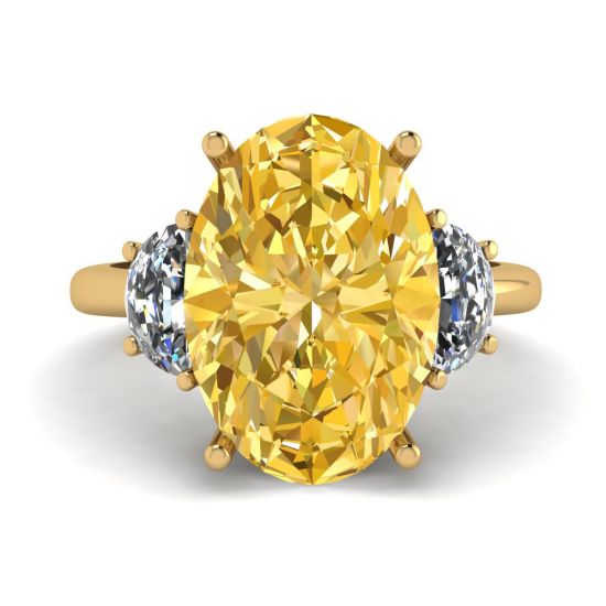 Ovaler Ring mit gelbem Diamant und seitlichem Halbmond aus weißen Diamanten aus Gelbgold, Bild vergrößern 1