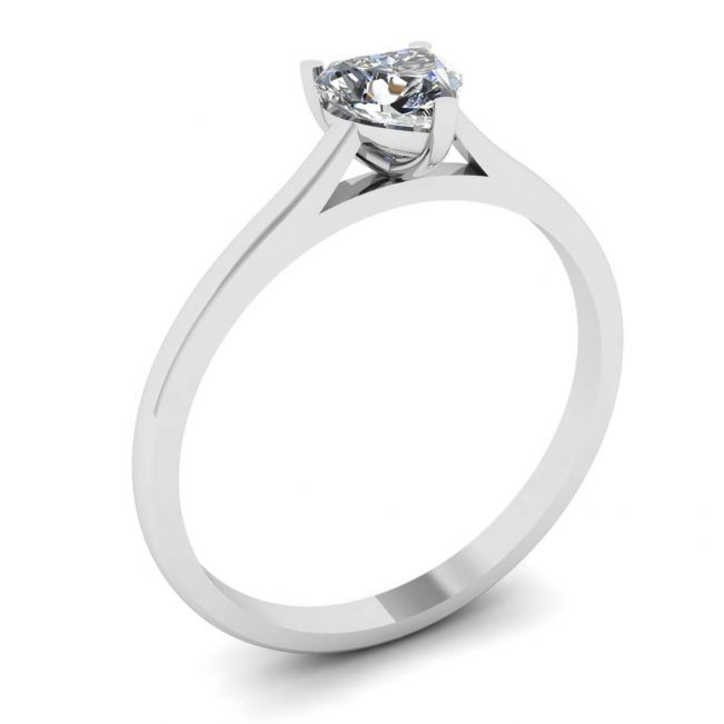 Einfacher flacher Ring mit Herzdiamant aus Weißgold - Foto 3