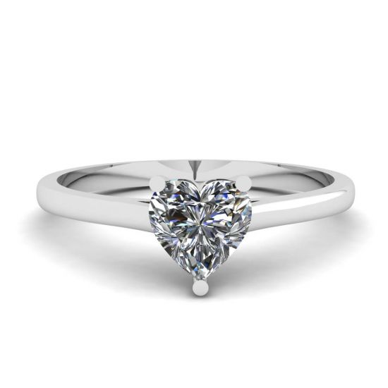 Einfacher flacher Ring mit Herzdiamant aus Weißgold, Bild vergrößern 1