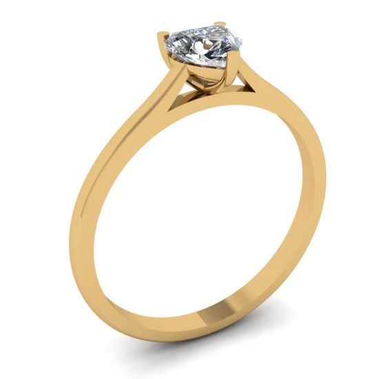 Einfacher flacher Ring mit Herzdiamant aus Gelbgold,  Bild vergrößern 4