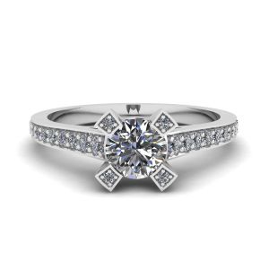 Designer-Ring mit rundem Diamant und Pavé