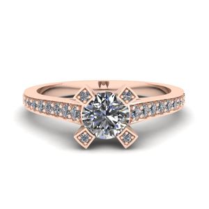 Designer-Ring mit rundem Diamant und Pavé-Roségold