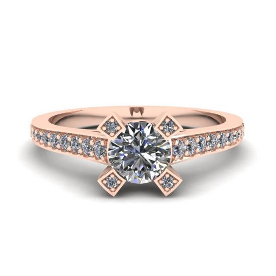 Designer-Ring mit rundem Diamant und Pavé-Roségold, Bild vergrößern 1