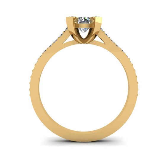Designer-Ring mit rundem Diamant und Pavé aus 18-karätigem Gelbgold, More Image 0