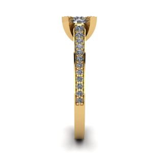 Designer-Ring mit rundem Diamant und Pavé aus 18-karätigem Gelbgold - Foto 2