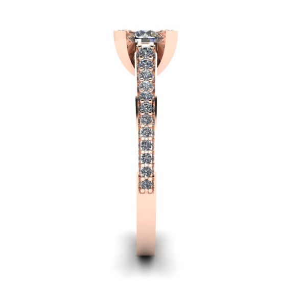 Designer-Ring mit rundem Diamant und Pavé-Roségold,  Bild vergrößern 3