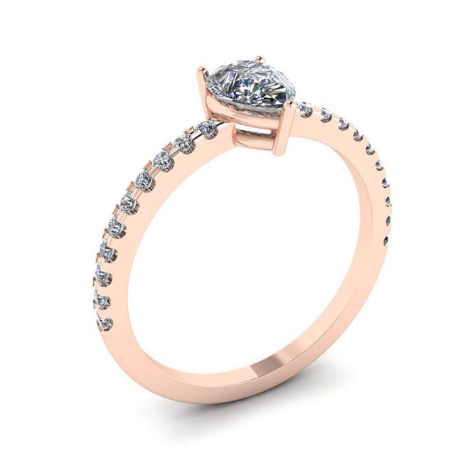 Birnenförmiger Diamantring mit seitlicher Pavé-Fassung in Roségold - Foto 3