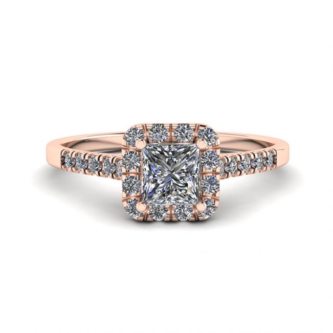 Halo-Diamantring im Princess-Schliff aus Roségold