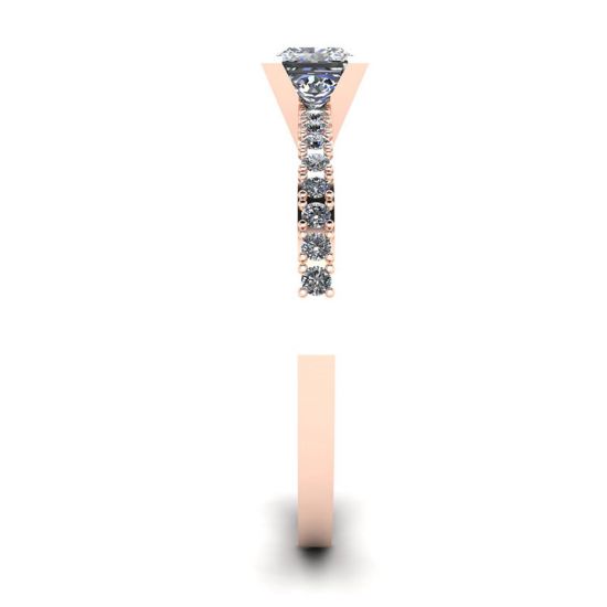 Diamantring im Prinzessschliff in V-Form mit seitlicher Pavé-Fassung in Roségold,  Bild vergrößern 3
