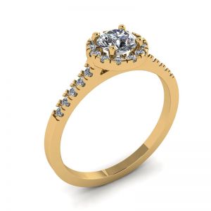 Ring aus 18-karätigem Gelbgold mit rundem Diamant im Halo - Foto 2