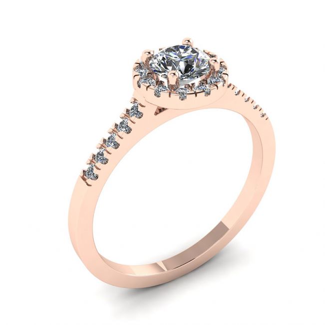 Ring aus 18-karätigem Roségold mit rundem Diamant im Halo - Foto 2