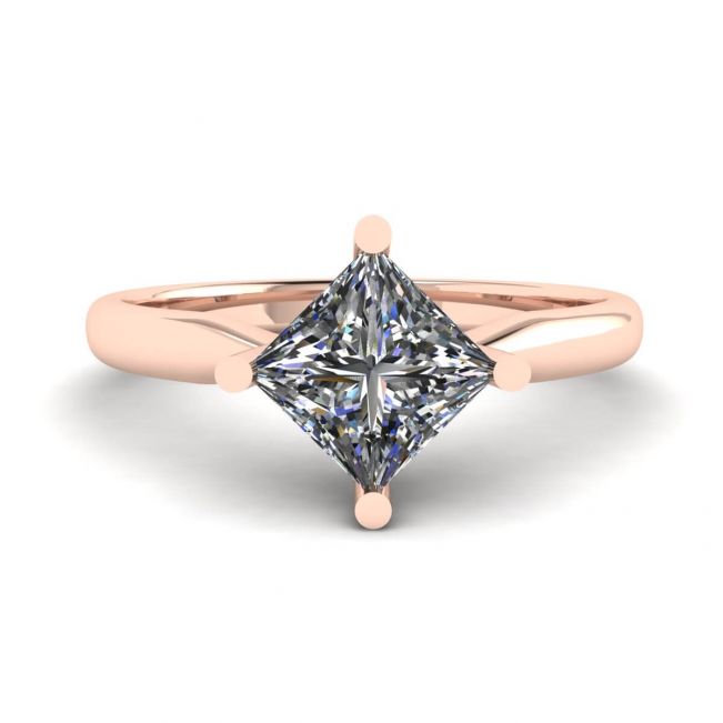 Rhombus-Diamant-Solitärring im Princess-Schliff aus Roségold