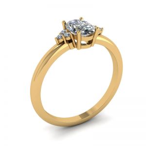 Ovaler Diamant mit 3 seitlichen Diamanten Ring aus Gelbgold - Foto 3