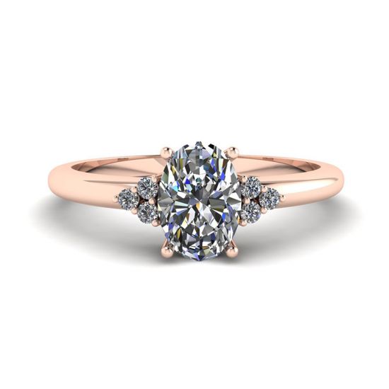 Ring mit ovalem Diamant und drei seitlichen Diamanten aus Roségold, Bild 1