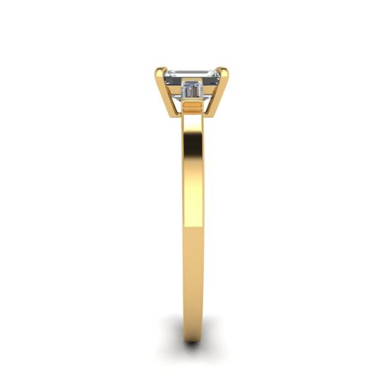 Ring mit Smaragdschliff und seitlichem Baguette-Diamant, Gelbgold,  Bild vergrößern 3