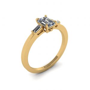 Ring mit Smaragdschliff und seitlichem Baguette-Diamant, Gelbgold - Foto 3
