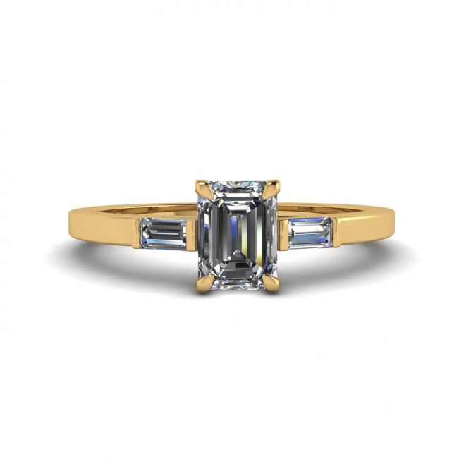 Ring mit Smaragdschliff und seitlichem Baguette-Diamant, Gelbgold