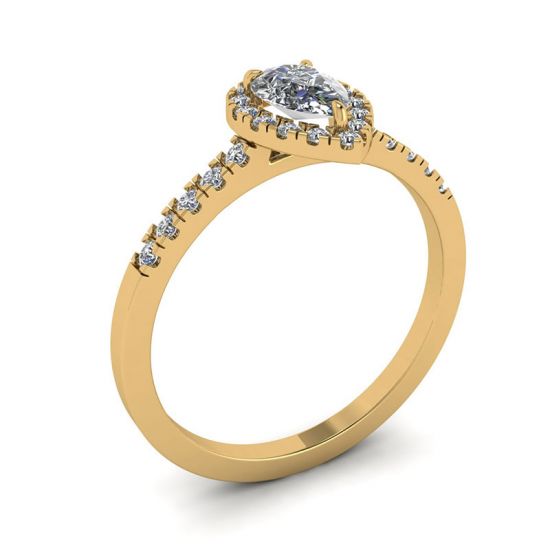 Halo-Diamant-Ring in Birnenform aus 18 Karat Gelbgold,  Bild vergrößern 4