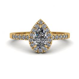 Halo-Diamant-Ring in Birnenform aus 18 Karat Gelbgold