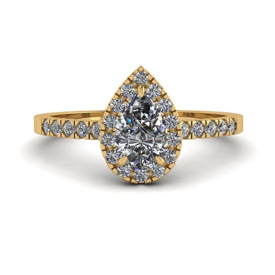 Halo-Diamant-Ring in Birnenform aus 18 Karat Gelbgold, Bild vergrößern 1