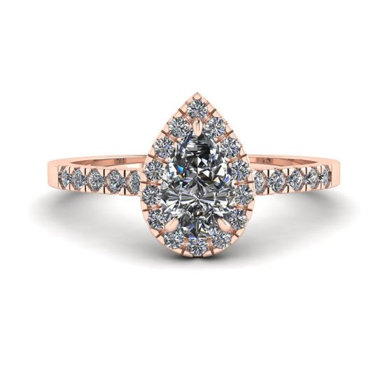 Halo-Diamant-Ring in Birnenform aus 18 Karat Roségold, Bild vergrößern 1