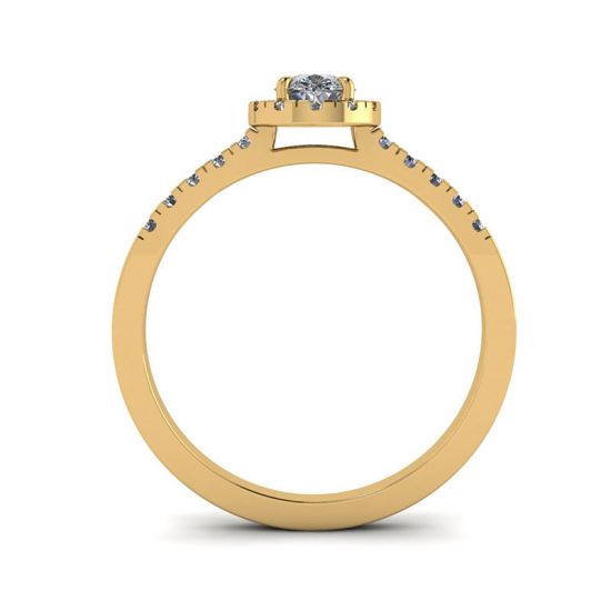 Halo-Diamant-Ring in Birnenform aus 18 Karat Gelbgold,  Bild vergrößern 2