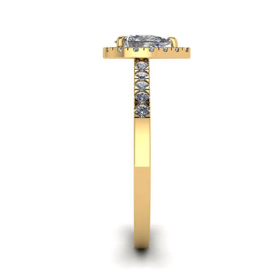 Halo-Diamant-Ring in Birnenform aus 18 Karat Gelbgold,  Bild vergrößern 3