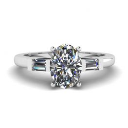 Ovaler, seitlicher Baguette-Diamantring aus Weißgold