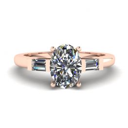 Ovaler, seitlicher Baguette-Ring aus Roségold mit Diamanten