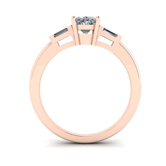 Ovaler, seitlicher Baguette-Ring aus Roségold mit Diamanten, More Image 0
