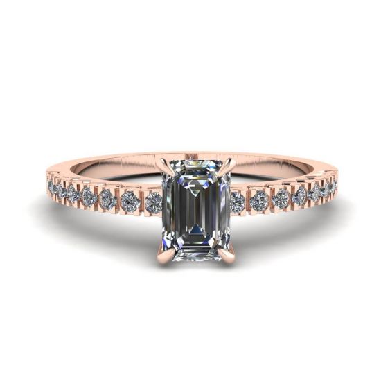Ring aus 18-karätigem Roségold mit Diamant im Smaragdschliff, Bild 1