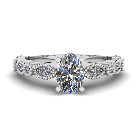 Ovaler Ring im romantischen Stil mit Diamanten aus Weißgold, Bild vergrößern 1